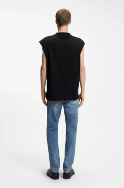 Sleeveless cotton T-shirt with logo patch