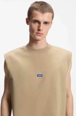 Sleeveless cotton T-shirt with logo patch