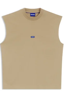 Sleeveless cotton T-shirt with logo patch