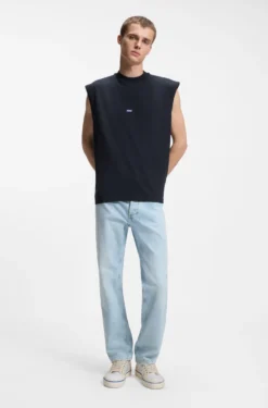 Sleeveless cotton T-shirt with logo patch