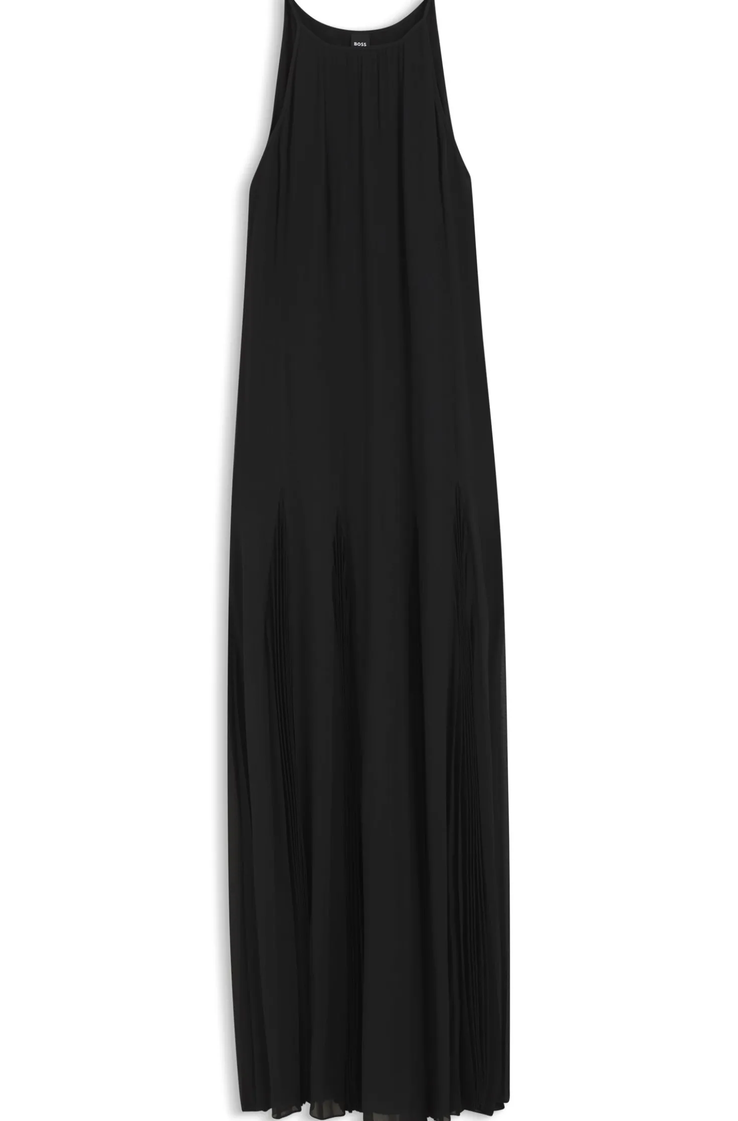 Sleeveless dress with plissé skirt inserts