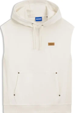 Sleeveless hoodie in cotton terry with logo badge
