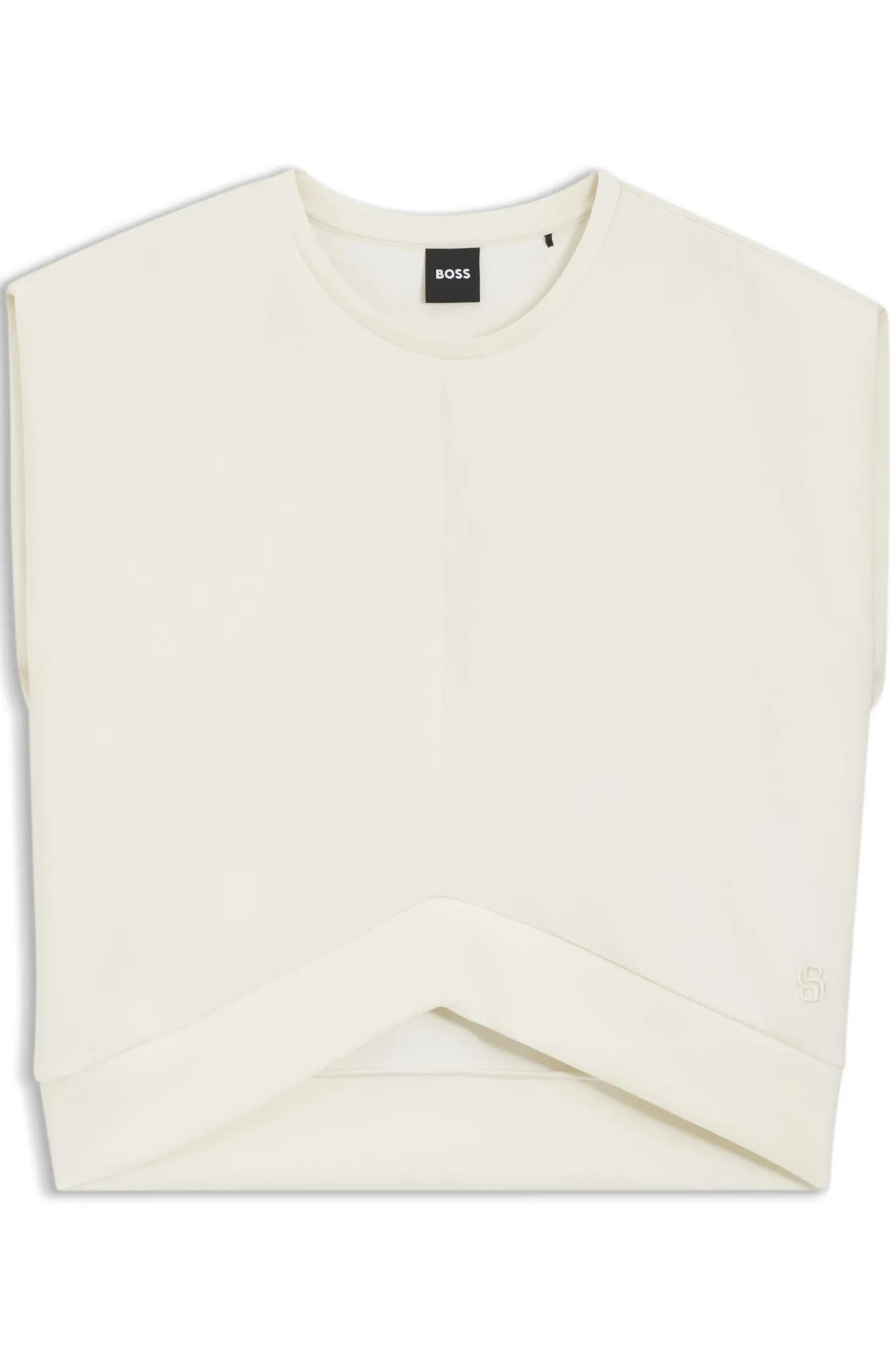 Sleeveless loose-fit sweatshirt with V-cut hemline