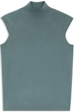 Sleeveless mock-neck sweater in merino wool