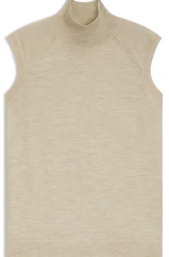 Sleeveless mock-neck sweater in merino wool