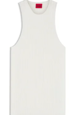 Sleeveless racer-back top in ribbed crepe fabric