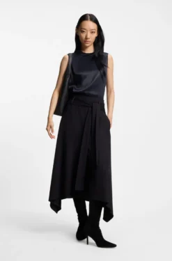 Sleeveless sateen top with keyhole rear closure