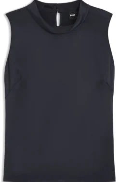 Sleeveless sateen top with keyhole rear closure