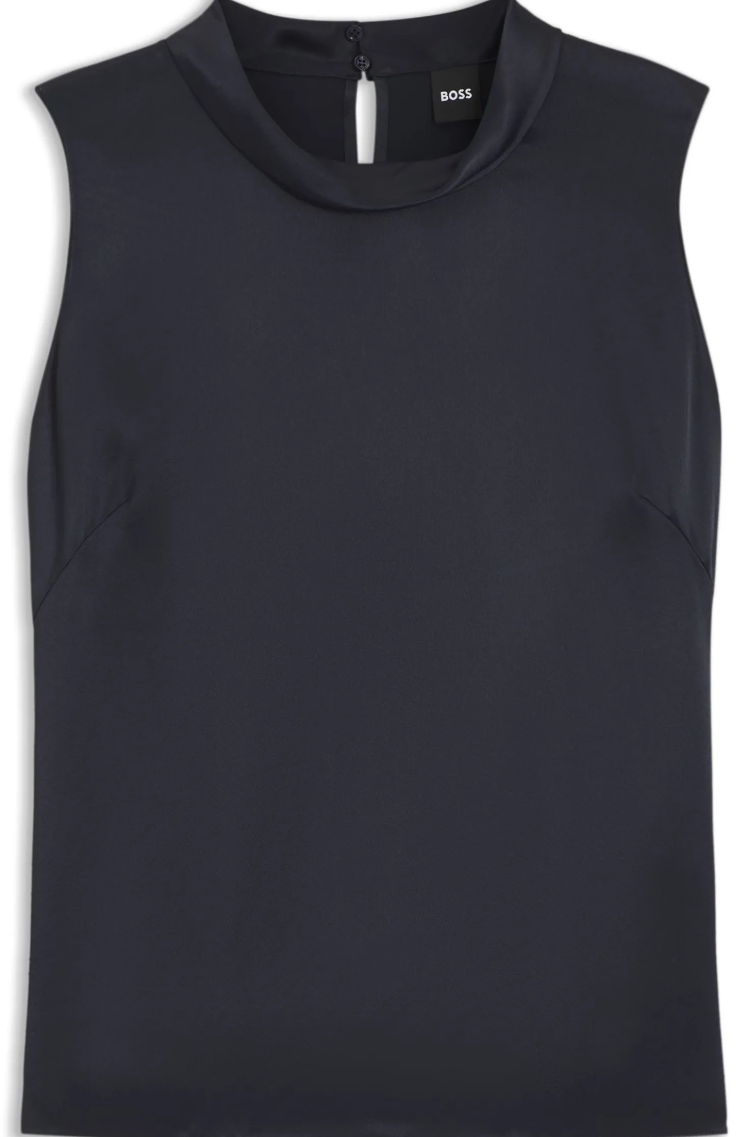 Sleeveless sateen top with keyhole rear closure