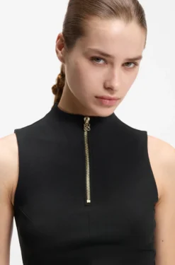 Sleeveless zip-neck top in stretch jersey