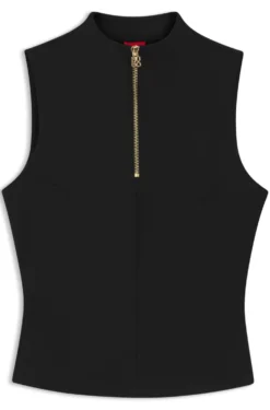 Sleeveless zip-neck top in stretch jersey