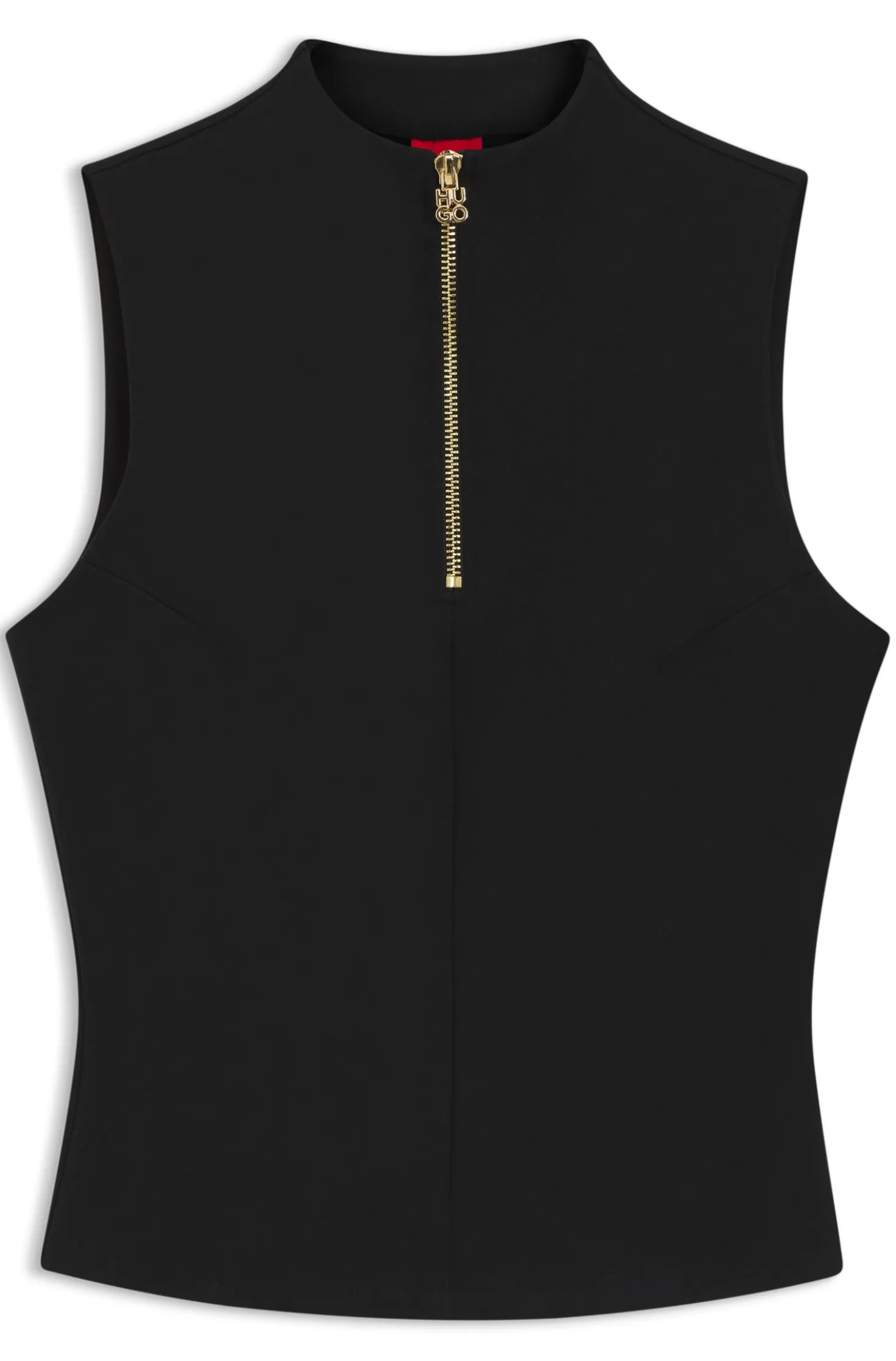Sleeveless zip-neck top in stretch jersey