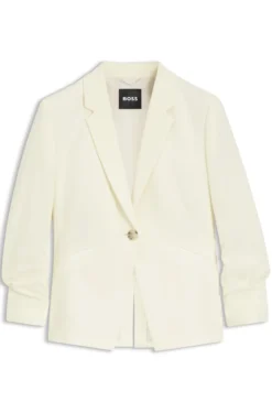 Slim-fit blazer in Japanese crepe with ruched sleeves
