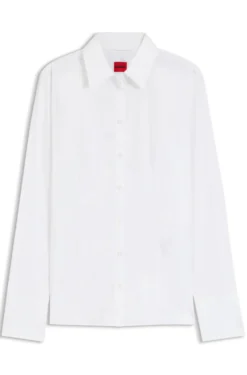Slim-fit blouse in easy-iron cotton-blend twill