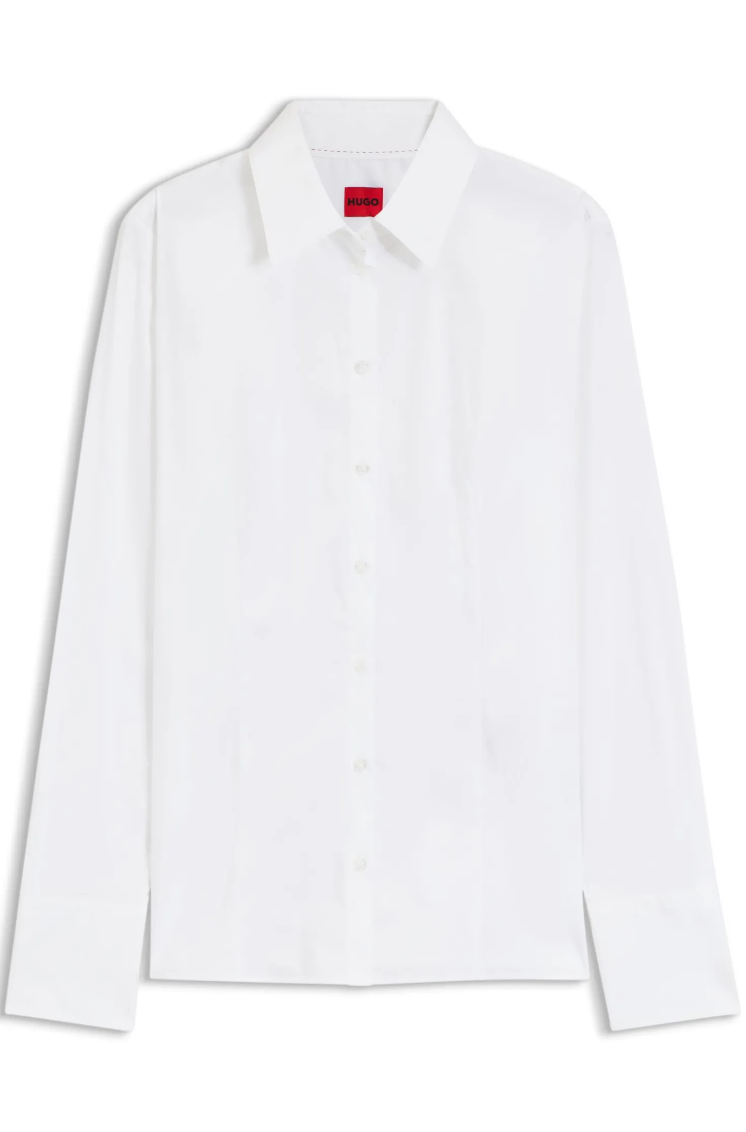 Slim-fit blouse in easy-iron cotton-blend twill