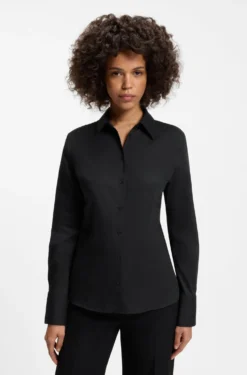 Slim-fit blouse in easy-iron cotton-blend twill