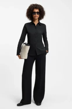 Slim-fit blouse in easy-iron cotton-blend twill