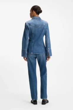 Slim-fit blouse in rigid crosshatch denim