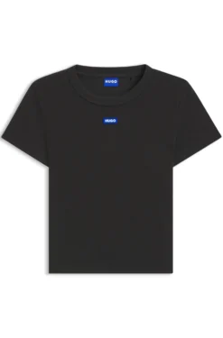 Slim-fit cropped T-shirt in stretch cotton