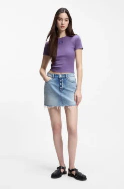 Slim-fit cropped T-shirt in stretch cotton