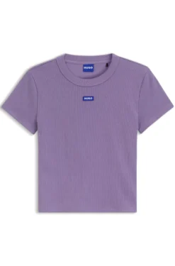 Slim-fit cropped T-shirt in stretch cotton