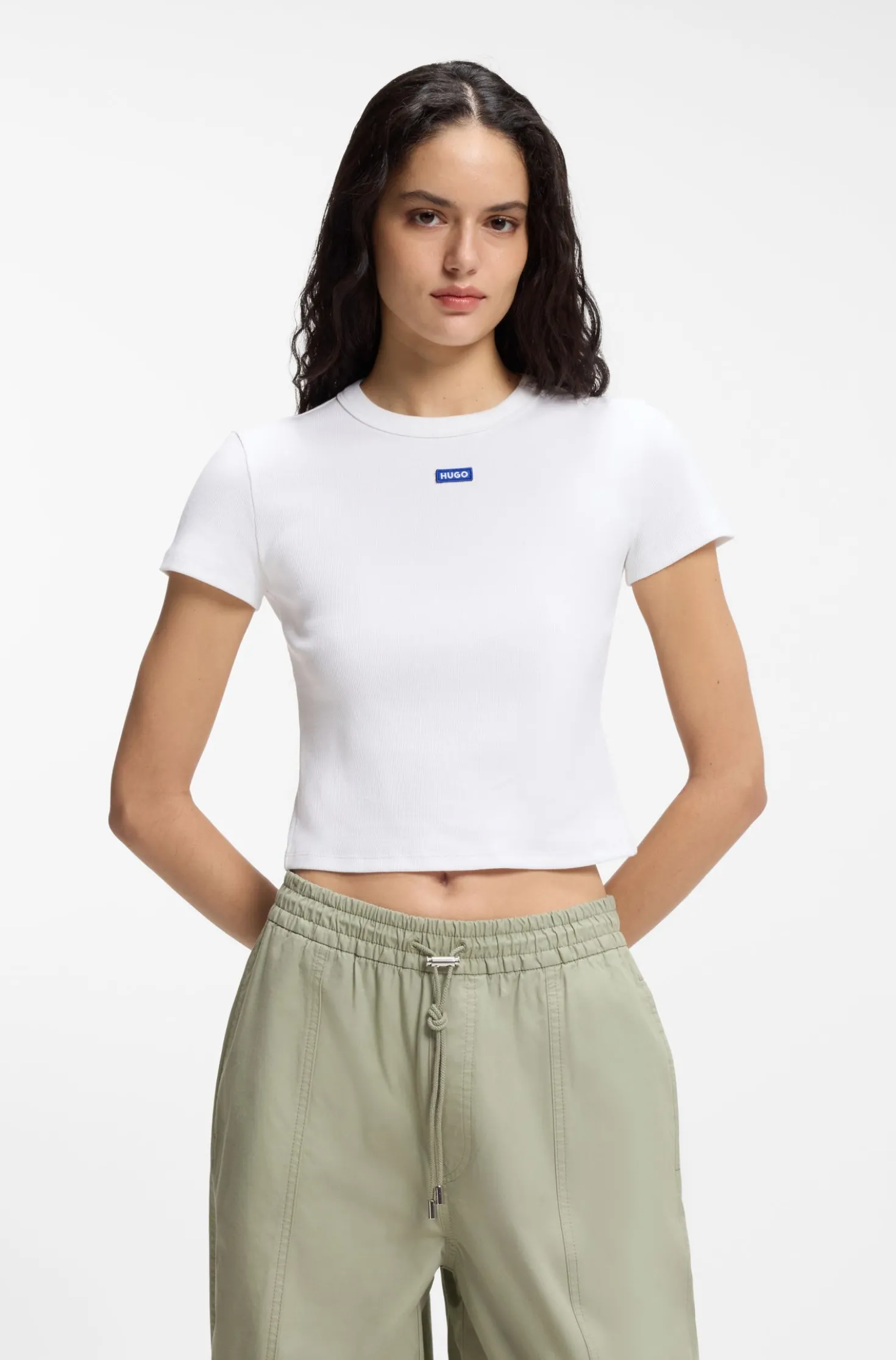 Slim-fit cropped T-shirt in stretch cotton