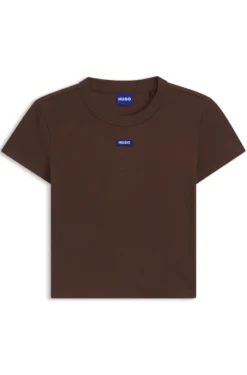 Slim-fit cropped T-shirt in stretch cotton