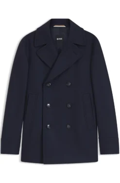 Slim-fit double-breasted short coat in a wool blend