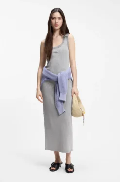 Slim-fit dress in stretch cotton with embossed logo