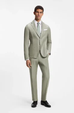 Slim-fit jacket in a micro-patterned linen blend