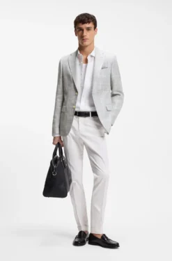 Slim-fit jacket in checked linen and virgin wool