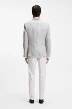 Slim-fit jacket in checked linen and virgin wool