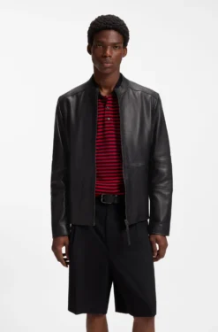Slim-fit jacket in grained leather