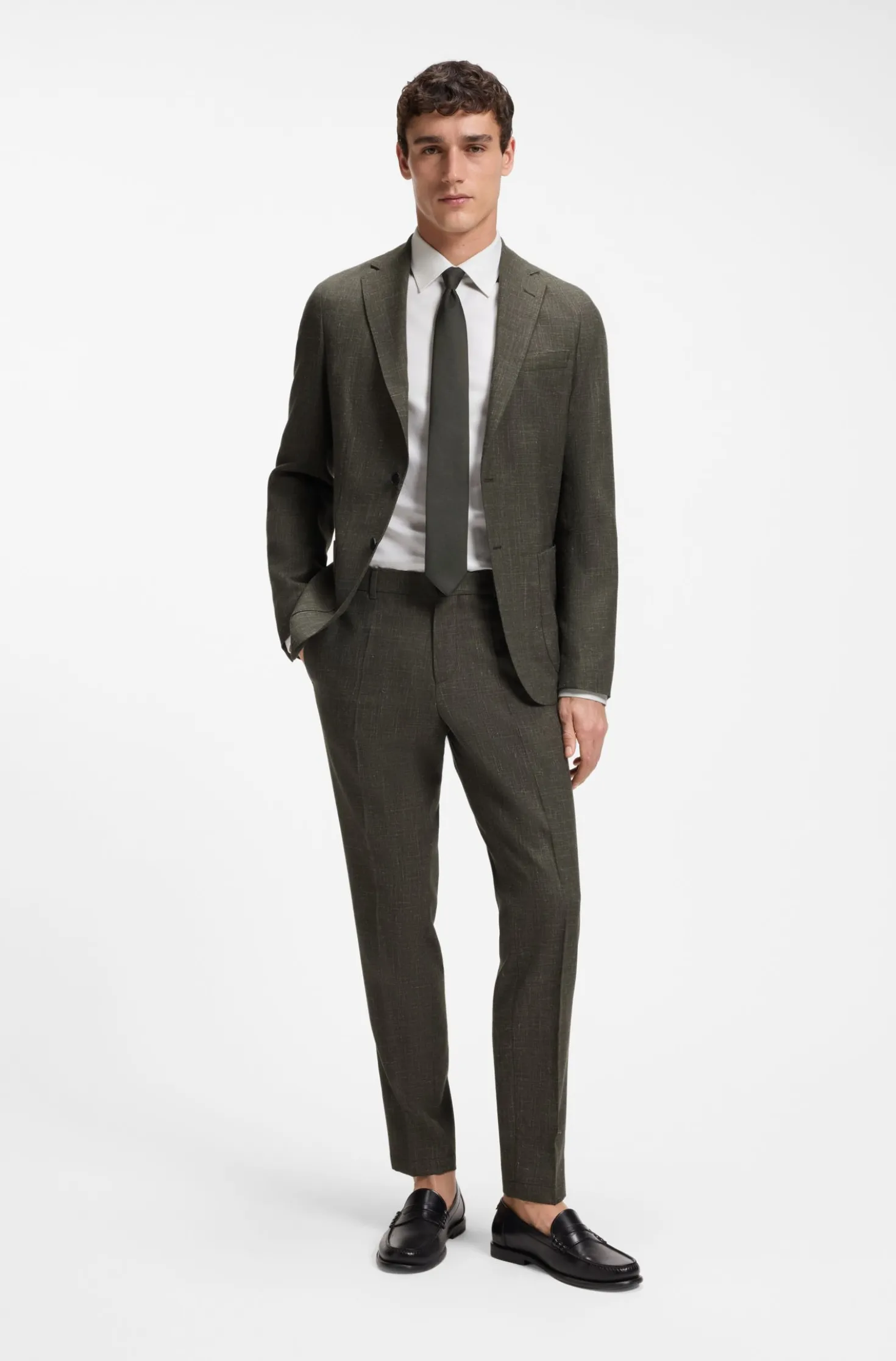 Slim-fit jacket in virgin wool and linen