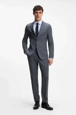 Slim-fit jacket in virgin wool, silk and linen