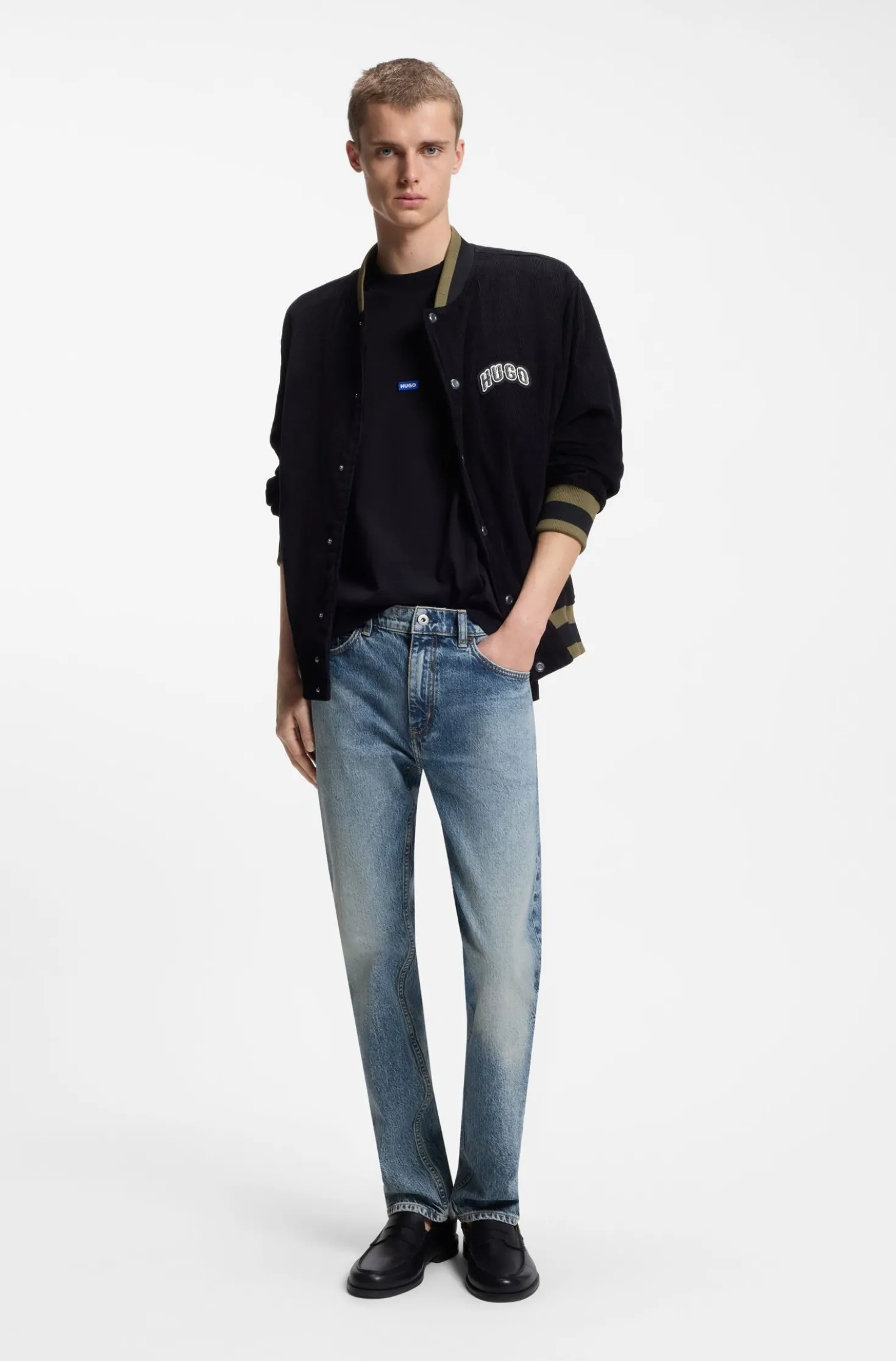 Slim-fit jeans in blue stonewashed stretch denim