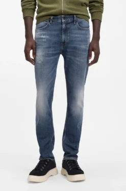 Slim-fit jeans in dark-blue comfort-stretch denim