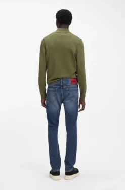 Slim-fit jeans in dark-blue comfort-stretch denim