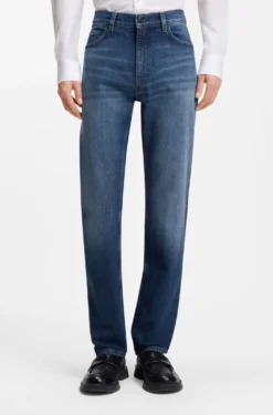 Slim-fit jeans in dark-blue comfort-stretch denim