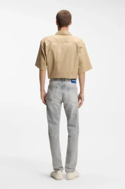 Slim-fit jeans in distressed grey denim
