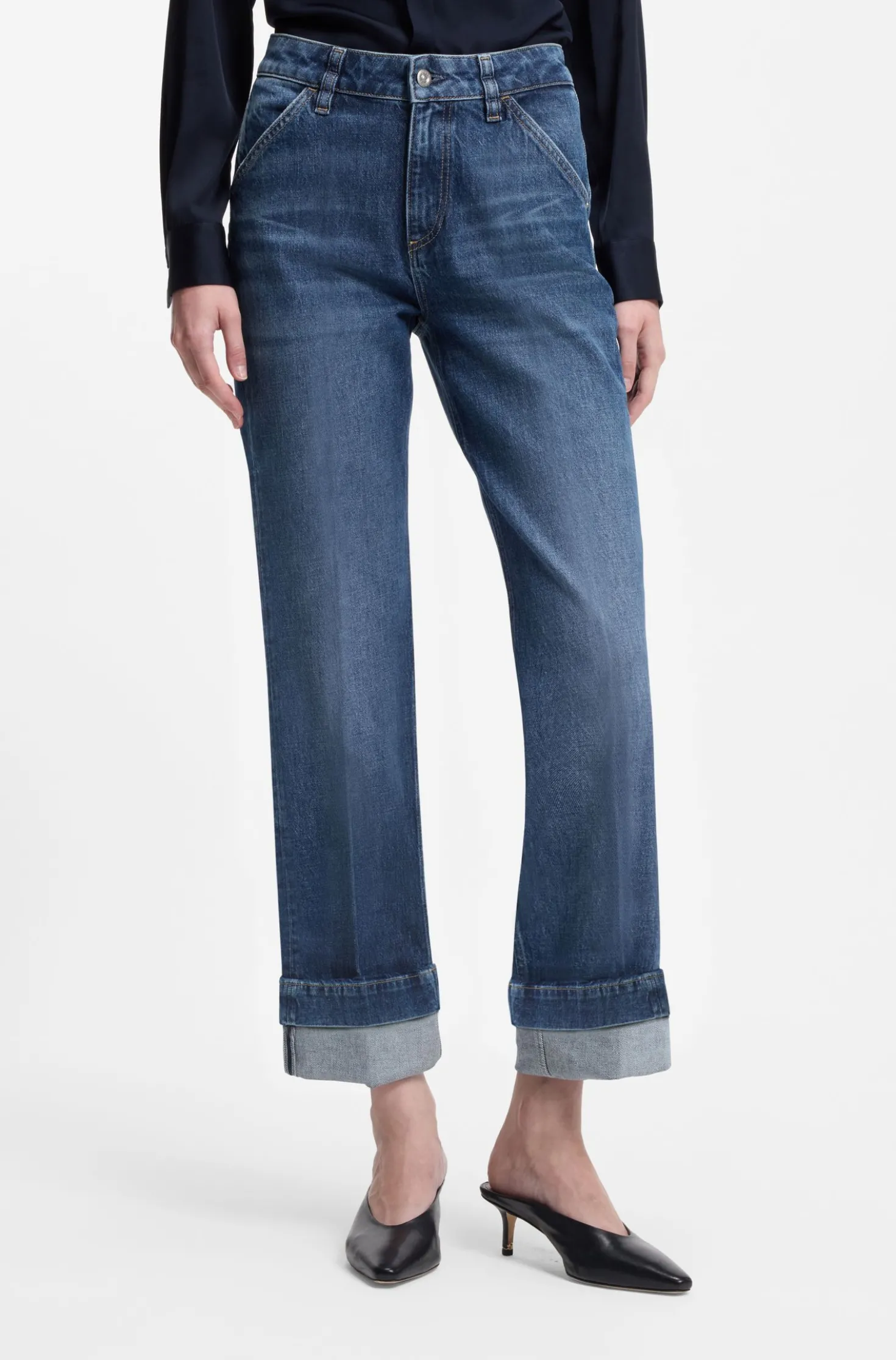 Slim-fit jeans in indigo stretch denim with turnups