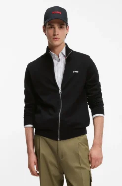 Slim-fit knitted jacket in cotton with logo detail