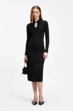 Slim-fit midi dress with keyhole polo collar