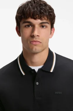 Slim-fit polo shirt in cotton with striped collar