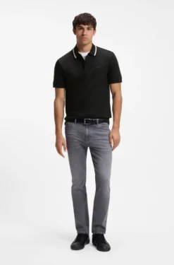 Slim-fit polo shirt in cotton with striped collar