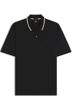 Slim-fit polo shirt in cotton with striped collar