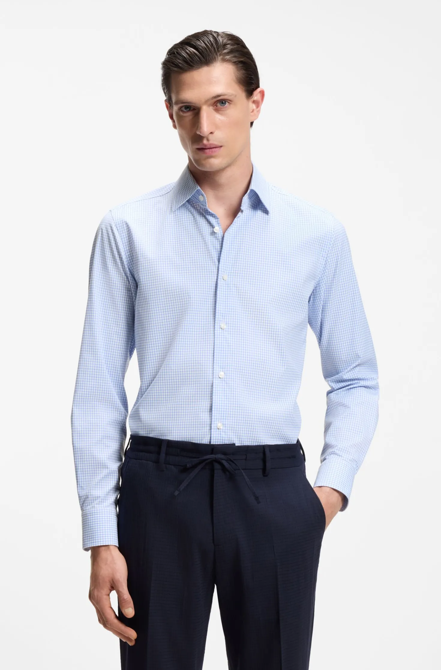 Slim-fit shirt in checked performance-stretch fabric