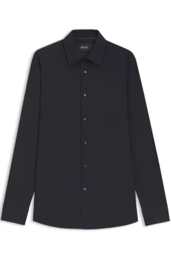 Slim-fit shirt in cotton-blend stretch poplin