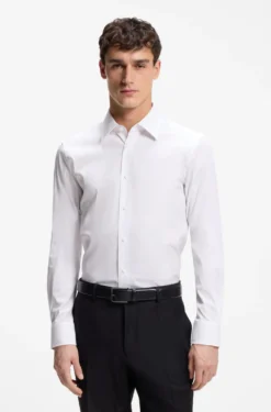 Slim-fit shirt in cotton-blend stretch poplin