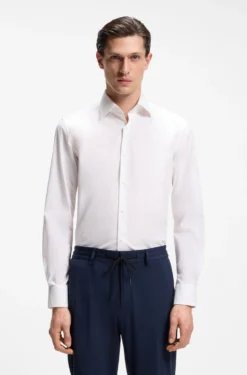Slim-fit shirt in cotton-blend poplin